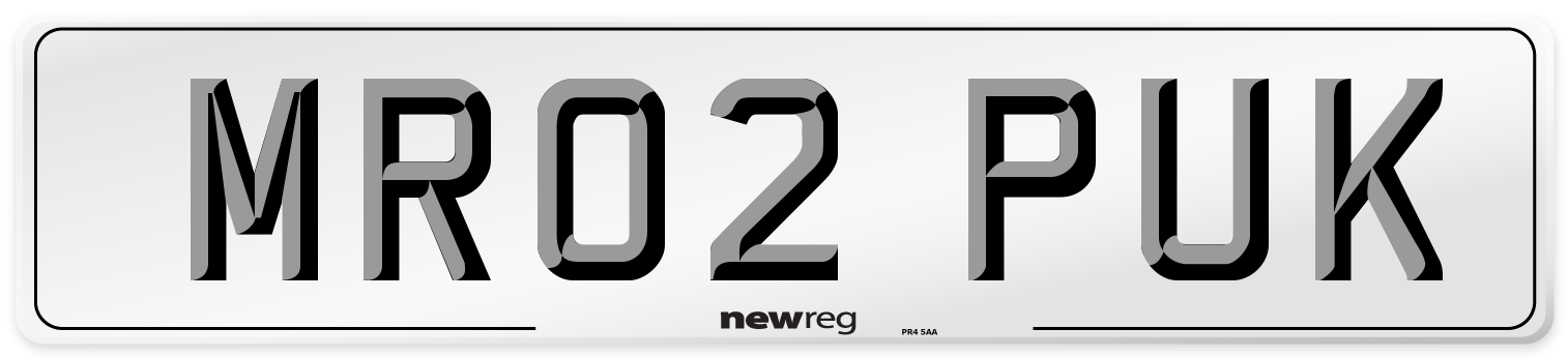 MR02 PUK Number Plate from New Reg